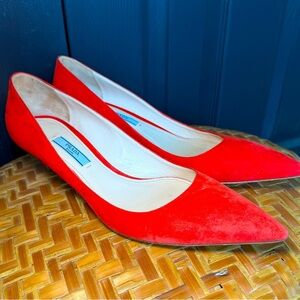 PRADA Red Suede Leather Kitten Heel Pointed Toe Pumps Size 39.5 (9.5)